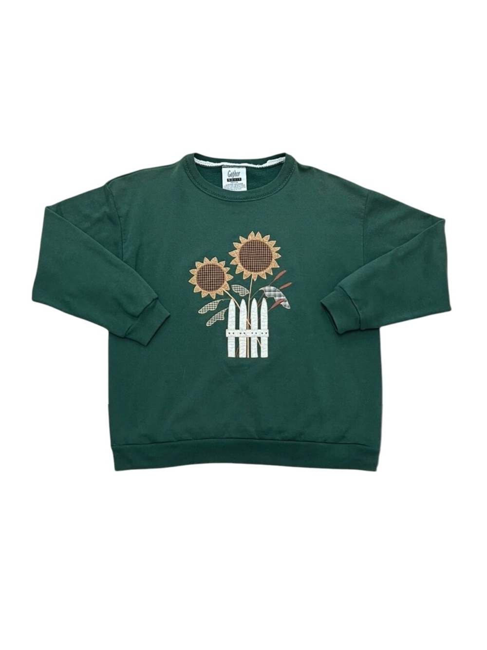 Women’s Vintage 1990s Gopher Sport Sunflower Sweatshirt Green Cotton Made in USA